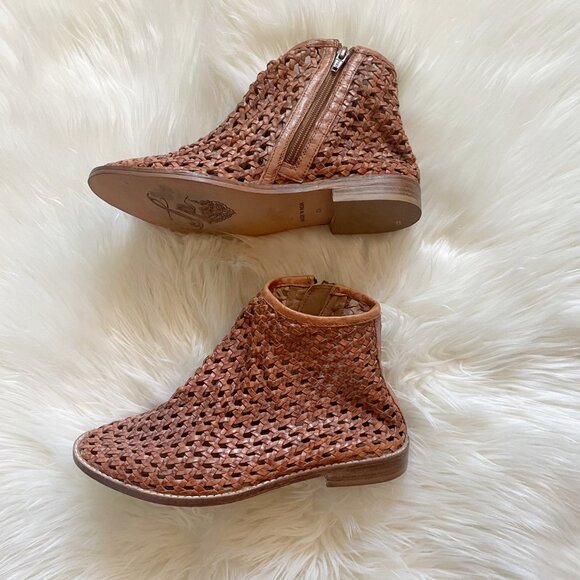 Free People Brown Rust Woven Leather Bohemian Cayne Ankle Shoeboots - Picture 5 of 8